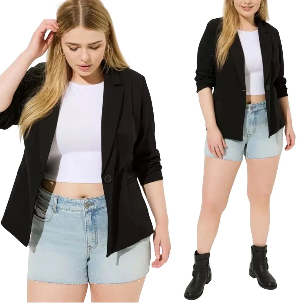 Torrid Chelsea Studio Luxe Ponte Stretch Knit Blazer Single Breasted Black Large